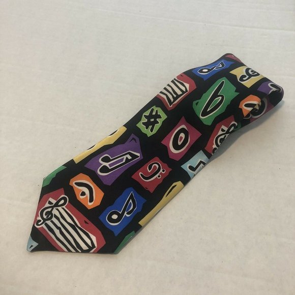 Chesbro Music Co Colorful Music Notes And symbols 100% Silk Tie - Picture 2 of 12